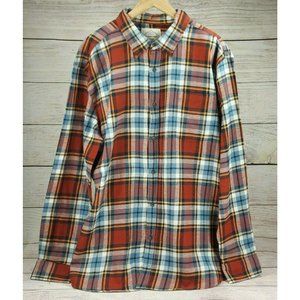 St. John's Bay Men's Long Sleeve Shirt Red Plaid Flannel Button Up Casual Blouse